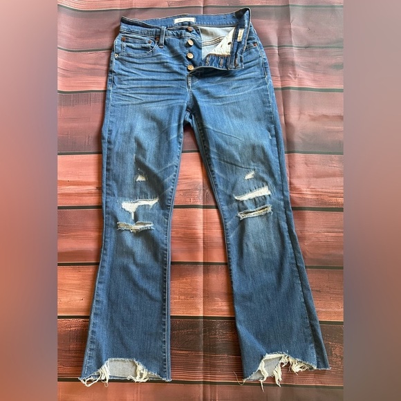 made well Denim - Madewell Cali-Demi Boot Jeans 26 High Rise Distressed 
 Raw Hems Button fly